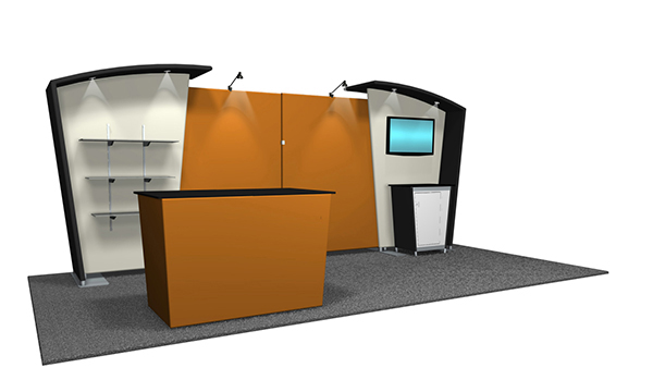 Medallion 2 architectural trade show display 10' with canopy and stretch fabric graphc.