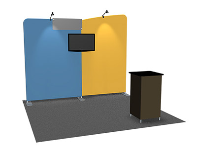 Featherlite Medallion 10' trade show display with stretch fabric graphics.
