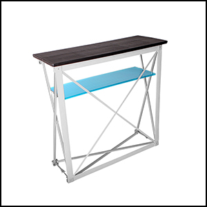 Tension fabric pop-up counter with internal shelf and no fabric graphic.