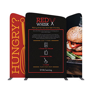 EZ Tube Connect stretch fabric trade show display with 3 panels.