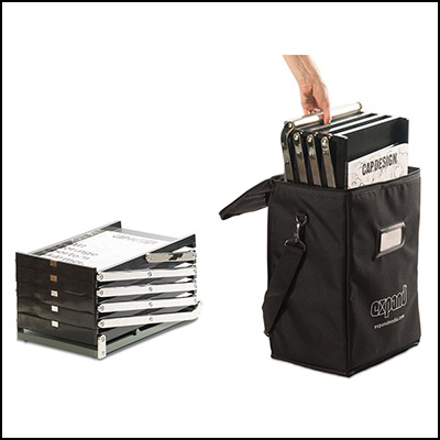 Expand brochure stand with premium 4 tray literature holder and bag.