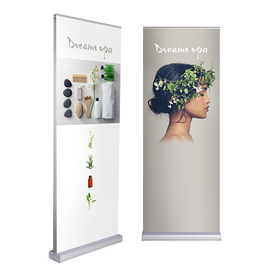 Expand MediaScreen 1 banner stand with ZeroCurl banner.