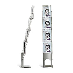 Expolinc brochure stand in silver with clear trays and in silver.