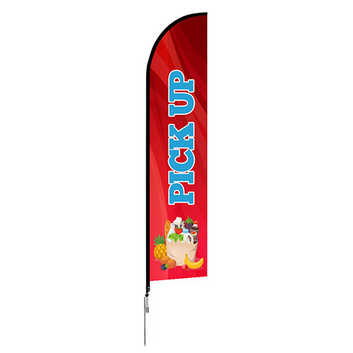 Blade Angled outdoor feather shaped flag banner stand with spike base.