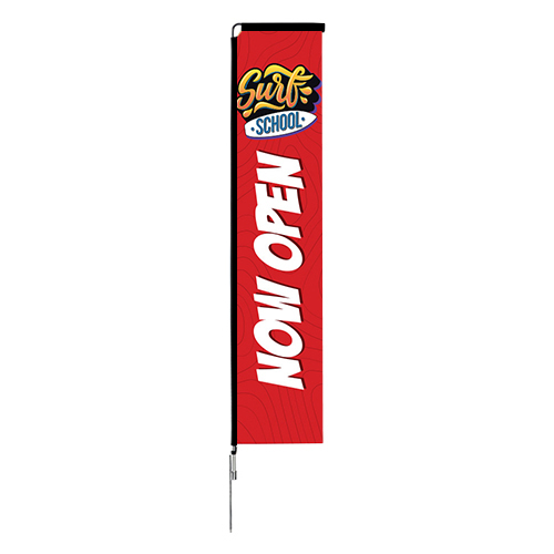 Rectangle shape outdoor advertising flag with red banner.