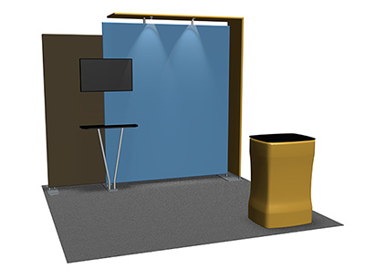 Featherlite Medallion 10' trade show display with canopy and stretch fabric graphic panel.