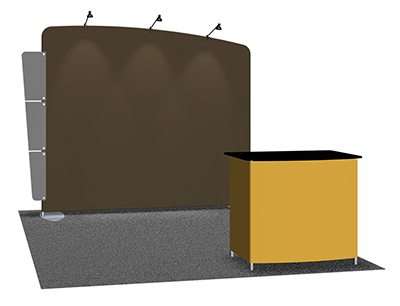 Featherlite Medallion 10' trade show display with lights and stand off graphic panels.