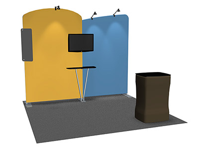 Featherlite Medallion 10' trade show display with curved and angled tops.