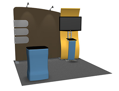 Featherlite Medallion 10' trade show display with S shape stretch fabric.