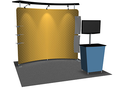 Featherlite Medallion 10' trade show display with curved stretch fabric.