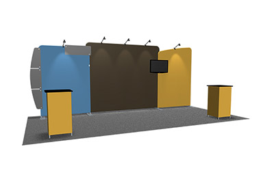 Featherlite Medallion 20' trade show display with graphics and lights.