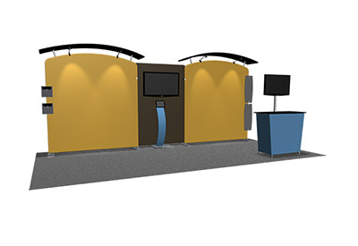 Featherlite Medallion 20' trade show display with curved top canopies.
