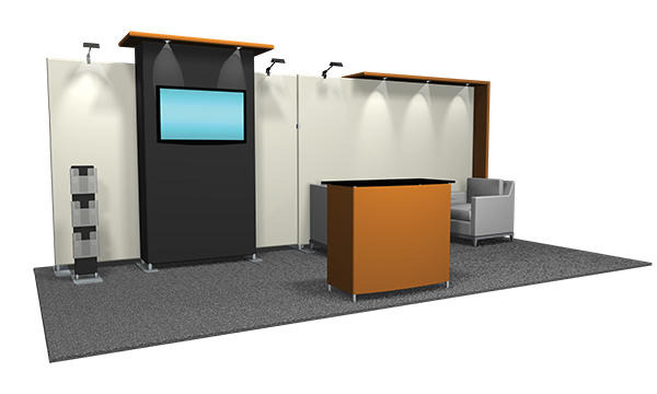 Medallion 2 architectural trade show 10x10 display with canopy and stretch fabric graphc.