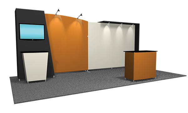 Featherlite Medallion 2 architectural trade show display with canopy and stretch fabric graphc.