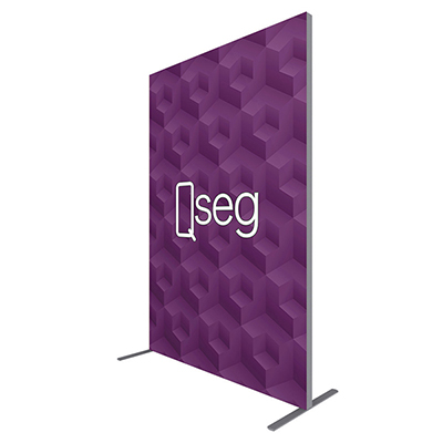 qSEG stretch fabric SEG tabletop display with graphic.