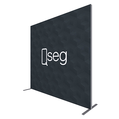 qSEG stretch fabric SEG tabletop display with graphic.
