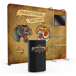 Wave Tube Modular 10' tradeshow display with shelving