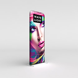 Waveline portable backlit fabric banner stand with LED lights and base.
