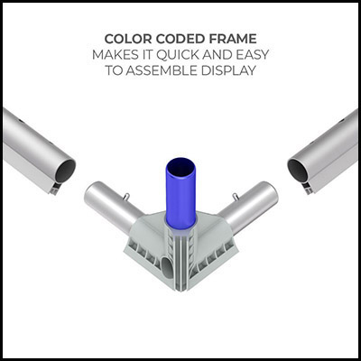 Casonara light box counter frame with vibrant fabric backlit graphics.