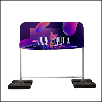 Ballast outdoor banner stand display rail frame and fabric graphic.