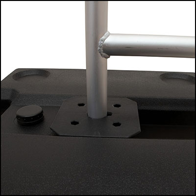 Ballast outdoor banner stand display weighted base with aluminum frame tubing.