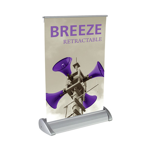 Breeze tabletop retractable banner stand with graphic banner.