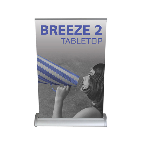 Breeze 2 tabletop retractable banner stand with graphic banner.