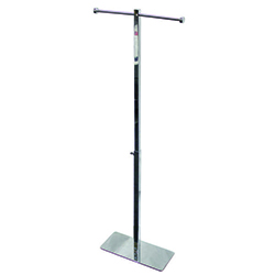 Chrome bag stand with 2 arms and sturdy rectangle base.
