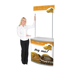 Campaign demonstration portable counter kit with header panel and full graphic wrap.