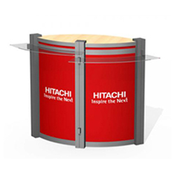 Classic traditional portable trade show counter with laminate tops and durable laminated graphic.