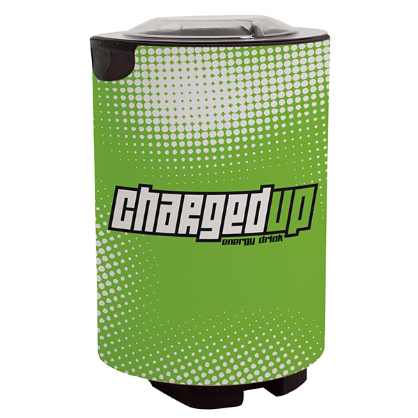 Outdoor cooler with custom branded custom graphic for outdoor marketing events.