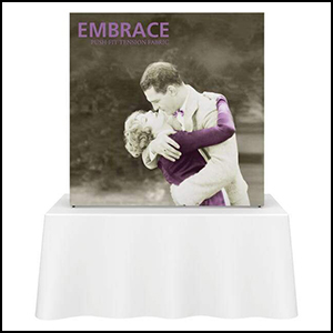 Embrace SEG tabletop display with fabric graphic.