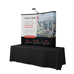 Energy traditional pop-up display with laminated graphics on a 6' table