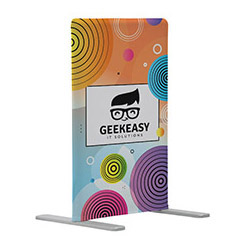 Eurofit tube frame banner stand with stretch fabric banner.