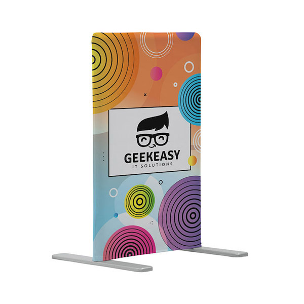 Eurofit Mini tabletop fabric banner stand with vibrant graphic.