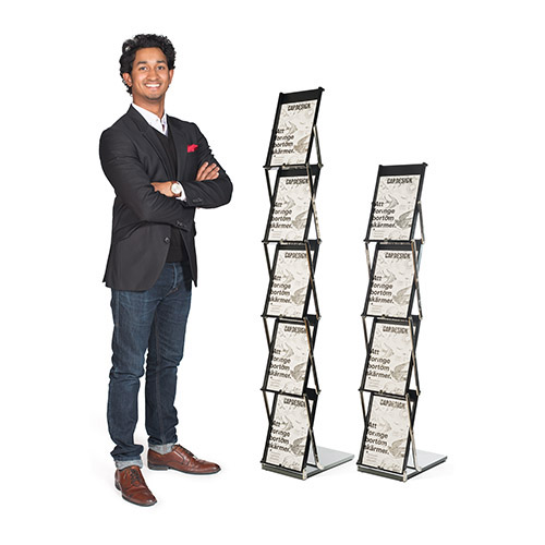 Expand brochure stand in black with 4 and 5 literature trays.