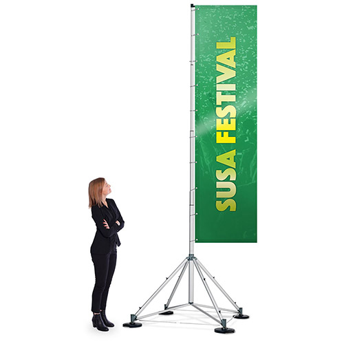 Expand Flagstand XL outdoor banner flag stand extra tall with weighted base.