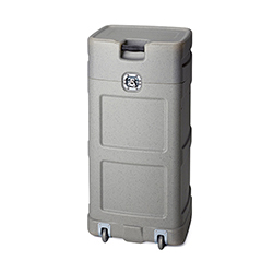 Grey hard wheeled standard size shipping case with wheels.