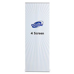 Expolinc 4-Screen non-retractable portable banner stand with rollup graphic.