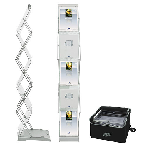 Expolinc double-sided brochure stand with literature holders and carry bag.