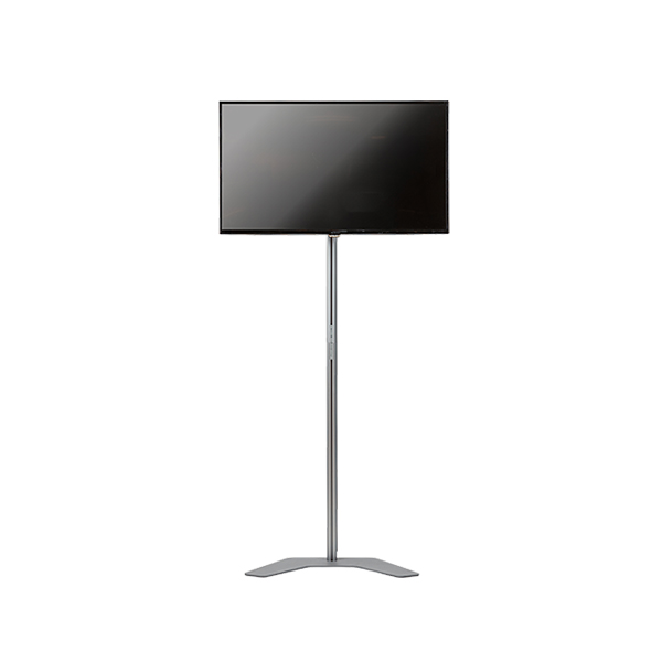 Expolinc monitor display stand with silver base and monitor.