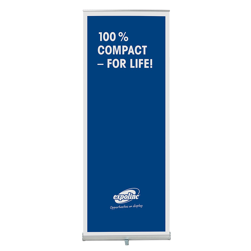 Expolinc Rollup Compact retractable banner stand with ZeroCurl graphic banner.