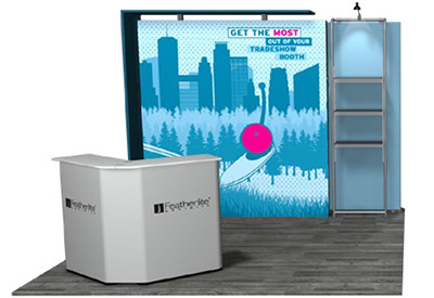 Featherlite Radiant backlit light box trade show portable display with vibrant LED backlit fabric.