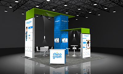 Featherlite trade show display design with custom features. 