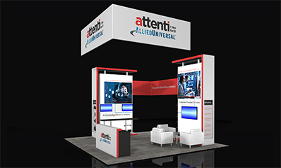 Featherlite custom trade show display design with fabric elements.