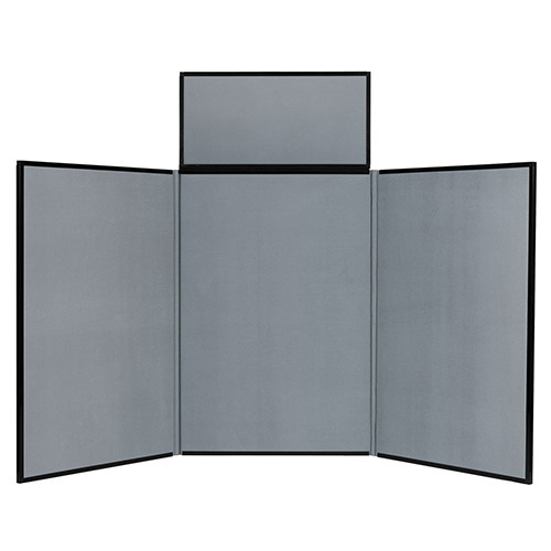 Fast Trak folding panel tabletop display shown open with gray fabric.