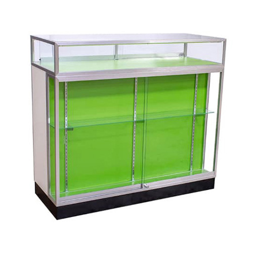 Four Twenty display case with back and shelving.