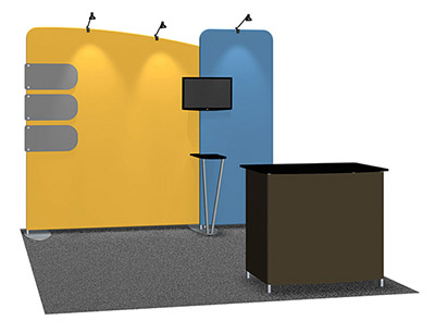 Featherlite Medallion 10' trade show display with stand off graphic panels and counter.