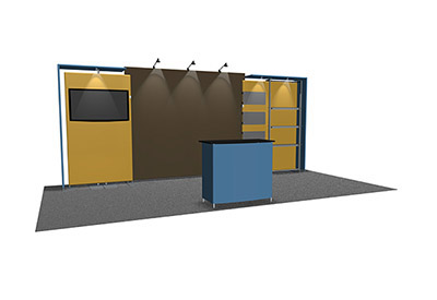 Featherlite Medallion 20' trade show display shelf kit and stretch fabric canopy.