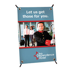 Mini Xframe tabletop banner stand with mini graphic banner.